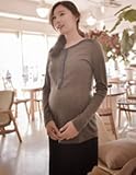 マタニティウェア 伸縮性GOOD 授乳もOK リブ素材 配色トップス SOT6002 FREE(フリー) GRAY(グレー)