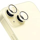 【2枚セット】 対応 iPhone 15 / iPhone 15 Plus カメラフィルム 保護カバー (2枚) アルミ合金製＋AR高透過率強化ガラス レンズ全面保護 対応 アイフォン15 / アイフォン15Plus レンズフィルム 強化カメラ保護フィルム 黒縁取り 露出オーバー防止 全面吸着 高透過率、硬度9H、スクラッチ防止、飛散防止、指紋・汚れ防止、気泡ゼロ（イエロー）【FAMROLLS正規品】