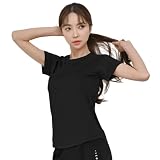 [Pluviva] ヨガウェア トップス スポーツtシャツ レディース 半袖 ピラティス ランニング スポーツウェア ジム ホットヨガ サイクリング フィットネス yoga 速乾 S10-blk-L