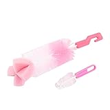 uxcell 乳瓶ブラシ 家庭用品 プラスチック製 ハンドル ミルク ボトル ガラス カップ クリーニングツール ピンク 2イン1
