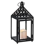 Gerson 38542 – 12 "ブラックメタルラティス屋根ランタンMeltedエッジLEDビスク樹脂Candle Light withタイマー