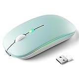 KANMABPC Wireless Bluetooth Mouse, Rechargeable LED Dual Mode Mouse (Bluetooth 5.2 and USB Receiver) Portable Silent Mouse,for Laptop/Desktop/Tablet(Green)