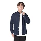 [wangyi gensen] リネンシャツ 長袖 シャツ 綿麻シャツ フランネルシャツ カジュアルシャツ ブランド リネン 麻混 ストレッチ メンズ シャツ (ネイビー M)