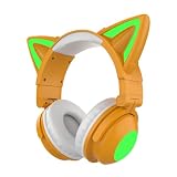 猫耳ヘッドホン ゲーミングヘッドセット ヘッドセット ゲーミングヘッドホン bluetooth5.0 猫耳 ワイヤレスヘッドホン 有線 無線 両用 オーバーイヤー マイク内蔵 ハンズフリー通話 ブルートゥース ヘッドフォン 40mm 密閉型 hifiステレオ重低音 折畳み LEDライト キラキラ変換 伸縮/サイズ調節可 子供大人 (オレンジ)