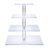BonNoces Premium Four 4-Tier Crystal Clear Acrylic Glass Square Wedding Cake Stand Cupcake Tree for 