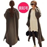 【out109254】（チャコール）裏起毛　フード付き　スリット入り　ジップアップ　膝下ロング丈　パーカー マタニティウェア/マタニティ アウター