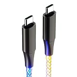 グラデーション RGB イルミネーション USB C to C 急速充電ケーブル 60W TPE 亜鉛合金コード ユニバーサル タイプ C インターフェース アルミシェル USB C to C 充電コード 柔らかく光る LED ライト付き