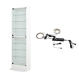 【福袋】【地球家具】フィギュアラック「レギュラー」新シリーズセット 幅55cm 奥行19cm 【正規品】[鍵付きコレクションケース] [耐震]（開き戸 ハイタイプ本体+LEDセット） ホワイト