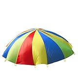 Leabdio パラバルーン 学校運動会キット、 保育園パラシュートパズルゲーム、 キッズカラー認識レインボーパラシュート (2m)