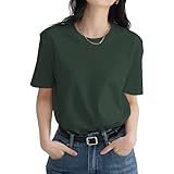 [Mmlnrc] Tシャツ レディース 半袖 [8.11オンス 綿100％ 厚手 透けない よれない]クルーネック 夏服 カットソー トップス 重ね着 丸襟 スポーツウェア カジュアル ゆったり 体型カバー 着痩せ おしゃれ 無地 快適 白tシャツ 黒tシャツ 春 夏 秋 (JP, アルファベット, S, 標準, ダークグリーン)
