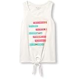 ザ・チルドレンズプレイス THE CHILDREN'S PLACE/ スリーブレスグリッター絵文字グラフィックタイフロントタンクトップ ホワイト トップス半袖Tシャツ 10～12歳【並行輸入】