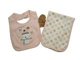 Baby Bib and Burp Cloth set - Embroidered Snowman on Pink by Chick Pea