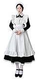 [Sharphon] 長袖 メイド服 コスプレ ロリータ メイド 可愛い 衣装 フリル ウェイトレス ワンピース カチューシャ セット
