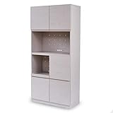 LOWYA （ロウヤ） 食器棚 壁面収納 プッシュオープン 可動棚 スライド収納 コンセント付 リアル木目 キッチン収納 キッチンタイプ 高さ190cm 幅90cm ホワイトウォッシュ おしゃれ 新生活