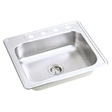エルケイNeptuneトップマウントステンレススチール25 x 22 x 7 4-holeシングルボウルキッチンシンクbyエルケイ