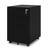 DEVAISE サイドワゴン デスクワゴン サビ止め塗装 A4ファイル 横縦収納 転倒防止キャスター付き 一年保証 耐荷重50kgのしっかり設計 全段オールロック キャスター付き 幅39×奥行50×高さ60cm フラット ブラック