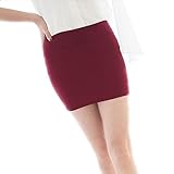 [What's!?] メンズエステ メンエス ミニスカート レディース タイト ぴちぴち 伸縮性 無地 膝上 シンプル ストレッチ S (ワインレッド)