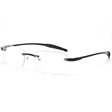 [CEETOL] 老眼鏡 縁なし メンズ おしゃれ ブルーライトカット 超薄型レンズ シニアグラス UVカット 枠なし超弾性 TR素材 軽量 使いやすい ケース メガネ拭き 付き (ブラック, 度数:+4.0)