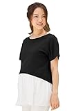 Sweet Mommy マタニティトップス 授乳服 シンプルTEE シフォンフリルキャミ 2点セット レーヨン 授乳口付き Tシャツ トップス インナー 大きいサイズ 春 夏 半袖 産前産後／ブラック