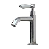 洗面水栓 蛇口 水栓金具 単水栓 シングルレバーハンドル 陶器 シルバー（銀） [奥行16×吐水口高9cm] INK-0302055HT