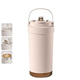 タンブラー セラミック 水筒 蓋付き ストロー 500ml/750ml大容量 コーヒー タンブラー 牛乳対応 こぼれないタンブラー 持ち運び便利 真空断熱 保温保冷対応 オフィス アウトドキャンア用(ピンク,500ml)