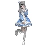 [SDSXZWG] 地雷系 ロリータ ワンピース レディース 長袖 立ち襟 レース フリル ドレス 十字架 ショート丈 量産型 ワンピース サブカル系 病みかわいい 原宿系 お姫様 ゴシック風 シスターコスプレ 天使界隈 水色系統 (JP, アルファベット, L, ブルー)
