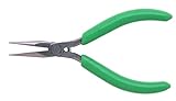 Xcelite LN542 Thin Fine Point Long Nose Plier with Green Cushion Grip Handle, Serrated Jaw, 5' Lengt