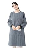 [Y&Y&Y] グレー男女兼用 割烹着 業務用 エプロン スモック 灰色 保育士 基本飲食店 かわいい かっぽう着 シンプル 肌に優しい ロング丈 ポケット付き 袖付き 綿ポリ 速乾 介護士 オーバーサイズ リブ袖 ゆったり ストライプ柄 エプロン ワンピース 長袖 作業着(グレー)