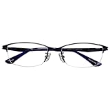 [Megane Style] スーパーブルーライトカットメガネ HEV94%カット UV99%カット スクエア ハーフリム ナイロール メタルフレーム メンズ 男性 ブルーライトカット メガネ 眼鏡 紫外線カット UVカット 伊達メガネ 度なし ビジネス フォーマル (ダークネイビー)