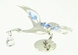 Christening Silver Plated Stork Blue Crystals For Boy by Lesser & Pavey