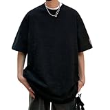 [PenBille] 夏服 tシャツ メンズ 丸首 半袖 ビッグt 無地 おおきい サイズ 柔らかい おしゃれ ファッション 柔らかい肌触り カジュアル ハイクオリティーTシャツ ゆったり人気 Black L