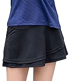 [Ressh.N] スコート テニススカート レディース インナー付 快適 無地 ストレッチ ポケット付 スポーツウエア (L, ブラック)