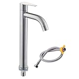 Jeonestan洗面用 シングルレバー 立水栓 洗面台 単水栓 トイレ 手洗い 蛇口 洗面ボウル 水道 ステンレス製 つや消し表面 防錆 ホース付き(B:29cm)