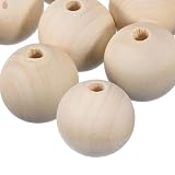 uxcell 6個 ウッドビーズ 50mm天然木スペーサービーズ 10mm 大きな穴のない丸い木製ビーズ DIYクラフト 宝石作り ブレスレット用