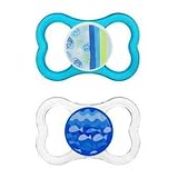 MAM Air Pacifiers (2 Per Pack) ~ Blue and Green ~ 6+ Months ~ Sterilize in Carrying Case (Included) 