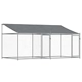 vidaXL 犬用ケージ ルーフ&ドア付き グレー 4x2x2 m 亜鉛メッキ鋼, 犬用囲い, 屋外犬小屋, 屋外犬舎屋根付き, 屋外犬舎, 金属製犬ケージ, 鉄製犬ケージ