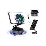 【15W急速充電+真空吸盤】Surundo スマホホルダー 車 アップグレード版 強力マグネット式‌ 車 スマホスタンド 多角度調節・360°回転対応 折りたたみ式‌ 真空吸着式車載スマホホルダー Magsafe対応 N55磁石×22個搭載で安定性強化 高級合金素材 スマホ車載ホルダー iPhone16/15/14/13/12シリーズ/Android多機種と多車種が対応