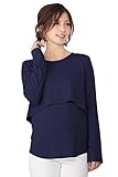 Sweet Mommy さらさら レイヤード 授乳Tシャツ 長め丈 バックロング シルエットきれい シンプル 長袖 着回し 授乳服 マタニティ 産前産後／L／ネイビー