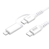 サンワダイレクト USB C 2in1 ケーブル ライトニング-USB C 急速充電 最大PD60W対応 データ転送 1m ホワイト 500-IPLM034W-1
