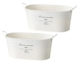 ナチュラルブリキポット オーバルＬ ホワイト 340×185×155Hmm 3141-A 2個セット