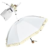 100％完全遮光 99％ではダメなんです! 【Rose Blanc】 日傘 晴雨兼用 UVカット 1級遮光 撥水 ブランド おしゃれ レディース かわいい 母の日 3段折り(傘袋) 50cm フリル 3f1 (ピンク)