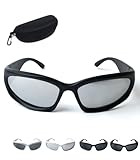 [NAMEOF] スポーツサングラス Y2K シルバーレンズ モード 韓国ストリート シルバー ブラック スポーティー ヒップホップ ユニセックス サイバーパンク (マットブラック/シルバー)