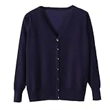 [Blostirno] Vネックカーディガン レディース 長袖 ニット 無地 きれいめ ネイビー（JK0822ny-xl）