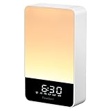 Finether 光目覚まし時計 自然音 wake up light alarm ウェイクアップライト 朝日模擬光目覚まし時計 目覚ましライト 光 ledライト 9色変換 時計 タイマー アラーム スヌーズ機能付き usb充電 快眠快起・朝晩用に クリスマスプレゼント ホワイト