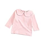 ALLAIBB ベビー服 シャツ コットン パジャマ 長袖 春秋服 女の子 襟付き 肌着 無地 シンプル size 70 (ピンク)