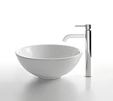 Kraus C-KCV-141-1007SN White Round Ceramic Sink and Ramus Faucet Satin Nickel [並行輸入品]