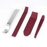 4pcs / setハードプラスチック＆金属自動車カーラジオパネルドアカバーパネルトリムダッシュプリーフィッシング修復ツール（色：赤＆シルバー）