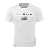 [SHANLIANG] ジムtシャツ ストレッチ 半袖 細身 フィットネス トレーニング 筋トレ スポーツ おしゃれ メンズ 速乾性 (L, ホワイト)