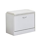 OSPI シューズラック　靴箱　ベンチ　靴収納　フラップ　扉　1段 2段 3段　ホワイト　ブラック (1段, ホワイト)