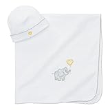 Elegant Baby 100% Cotton Interlock Receiving Blanket and Hat Gift Set, Elephant by Elegant Baby